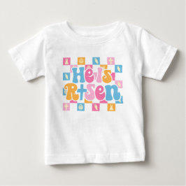 チェック柄のキリスト教 イースター 彼は復活した ベビーTシャツ
