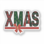 チェック柄のクリスマスと赤いリボン シール (正面)