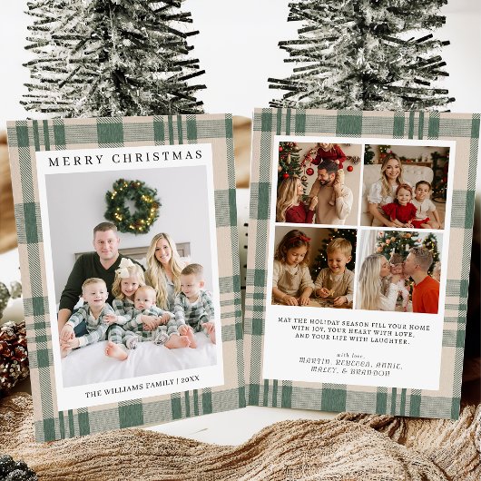 チェック柄のクリスマスカードに写真を入れられるホリデーカード シーズンカード