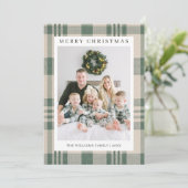 チェック柄のクリスマスカードに写真を入れられるホリデーカード シーズンカード (スタンド正面)