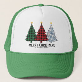 チェック柄のクリスマスツリー ホリデーチャーム トラッカー ハット