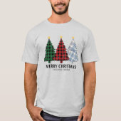 チェック柄のクリスマスツリー ホリデー チャーム 服 Tシャツ (正面)