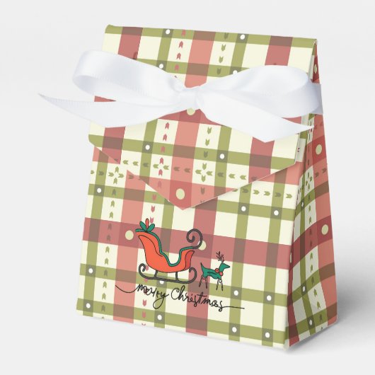 チェック柄のクリスマステントのギフトボックス フェイバーボックス (正面サイド)
