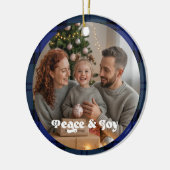 チェック柄のクリスマス家族写真 セラミックオーナメント (左)