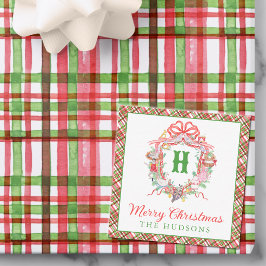 チェック柄のクリスマス12日間のモノグラムクラスト ノートカード
