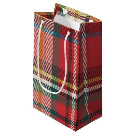 チェック柄のクリスマス ホリデー レッド グリーン ラスティック スモールペーパーバッグ (正面アングル)