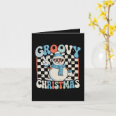 チェック柄のグルービースノーマンクリスマス子供用スノーウェア カード (黄色い花)