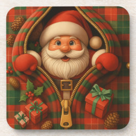 チェック柄のサンタクロース クリスマスデザイン コースター