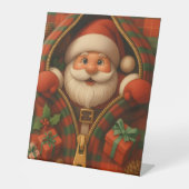 チェック柄のサンタクロース クリスマスデザイン 台座サイン (正面)