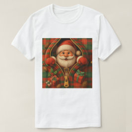 チェック柄のサンタクロース クリスマスデザイン Tシャツ
