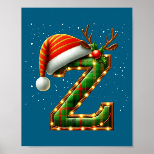 チェック柄のサンタ帽子のクリスマスZモノグラムイニシャル ポスター (正面)