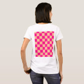 チェック柄のスクエア ピーチパープル 幾何学 レトロ Tシャツ (裏面フル)