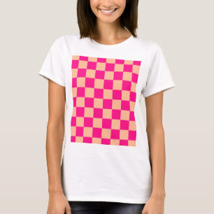 チェック柄のスクエア ピーチパープル 幾何学 レトロ Tシャツ