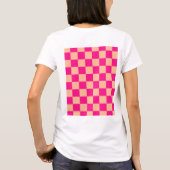 チェック柄のスクエア ピーチパープル 幾何学 レトロ Tシャツ (裏面)