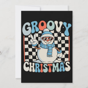 チェック柄のスノーマンがかわいいクリスマス子供用スノーウエア 招待状