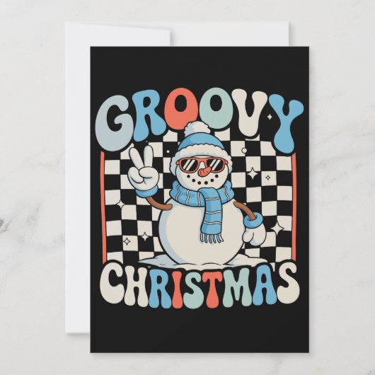 チェック柄のスノーマンがかわいいクリスマス子供用スノーウエア 招待状 (正面)
