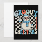 チェック柄のスノーマンがかわいいクリスマス子供用スノーウエア 招待状 (正面/裏面)