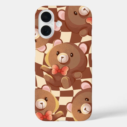 チェック柄のテディベアiPhone 16ケース Case-Mate iPhoneケース (裏面)