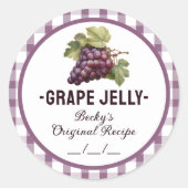 チェック柄のデザインが特徴的なぶどうゼリーの缶詰ラベル ラウンドシール (正面)