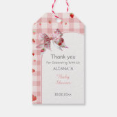 チェック柄のバラのスイートピンクコケットベイビーシャワー ギフトタグ (正面)