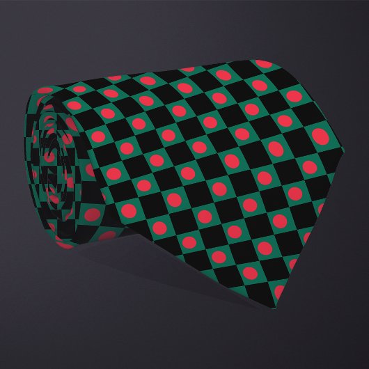 チェック柄のバングラデシュ国旗パターン ネクタイ
