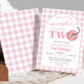 チェック柄のピンクのプレッピーなカボチャの2歳の誕生日 招待状
