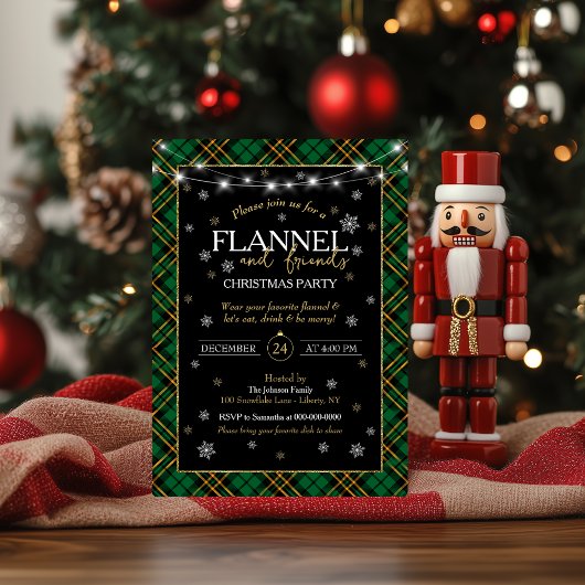 チェック柄のフランネルと仲間たちのクリスマスパーティー 招待状