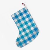 チェック柄のブルー＆ホワイト バッファロープライド スモールクリスマスストッキング (裏面 (吊り時))