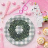 チェック柄のボックスウッドリース ファーマーズハウススタイルのトレンディーパーティー ペーパープレート (パーティー)