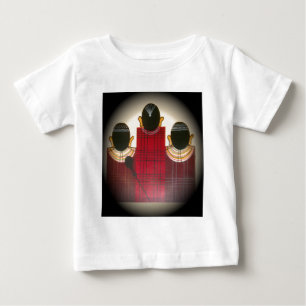 チェック柄のマサイ一家の肖像画 ベビーTシャツ