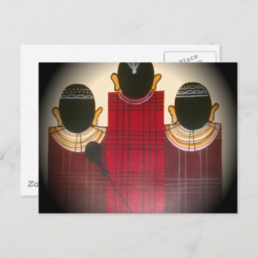 チェック柄のマサイ一家の肖像画 ポストカード (正面/裏面)