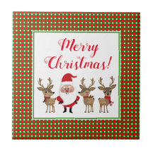 チェック柄のメリークリスマス カスタム サンタクロース トナカイ