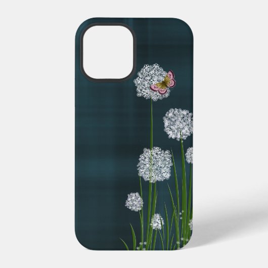 チェック柄のモコモコフラワー iPhoneケース (裏面)