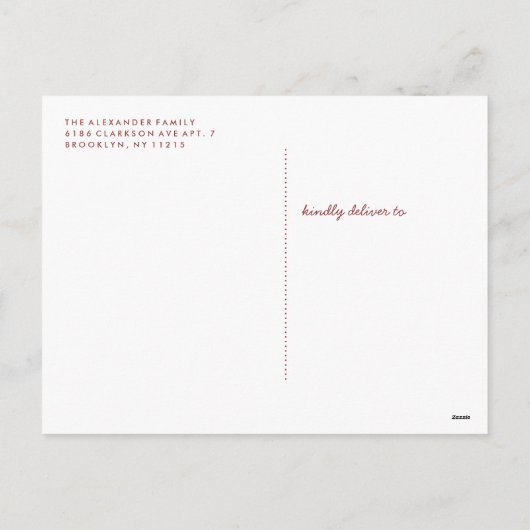 チェック柄の冬のマフラー ホリデー ポストカード - レンガ (裏面)