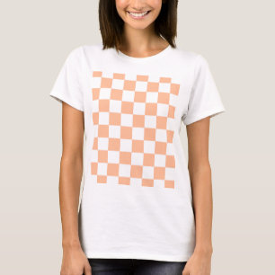 チェック柄の四角形 ピーチとホワイトの幾何学 レトロ Tシャツ