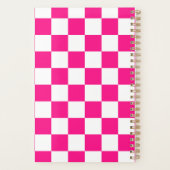 チェック柄の四角 ホットピンク 白 幾何学 レトロ プランナー手帳 (裏面)