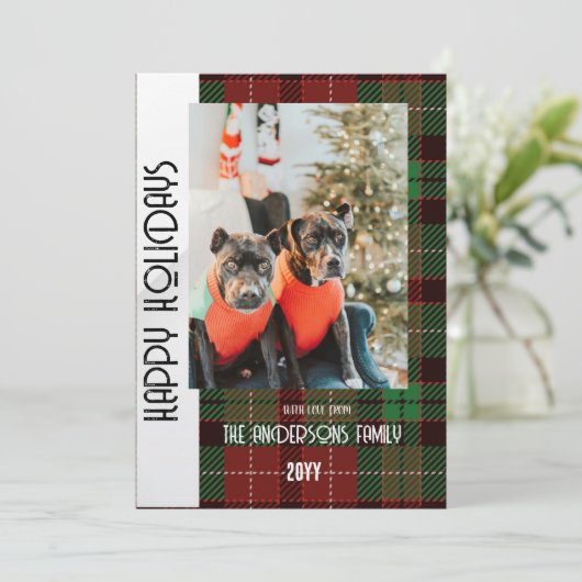 チェック柄の平らなホリデーカード(バフロー柄) シーズンカード (スタンド正面)