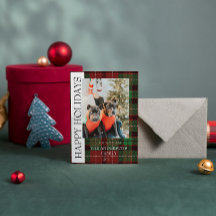 チェック柄の平らなホリデーカード（バフロー柄）