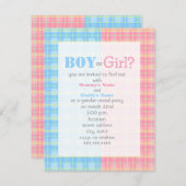 チェック柄の性別発表パーティー招待状 招待状 (正面/裏面)