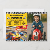 チェック柄の旗のパーティー　写真付き 招待状 (正面)