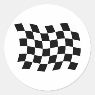 チェック柄の旗ステッカー ラウンドシール