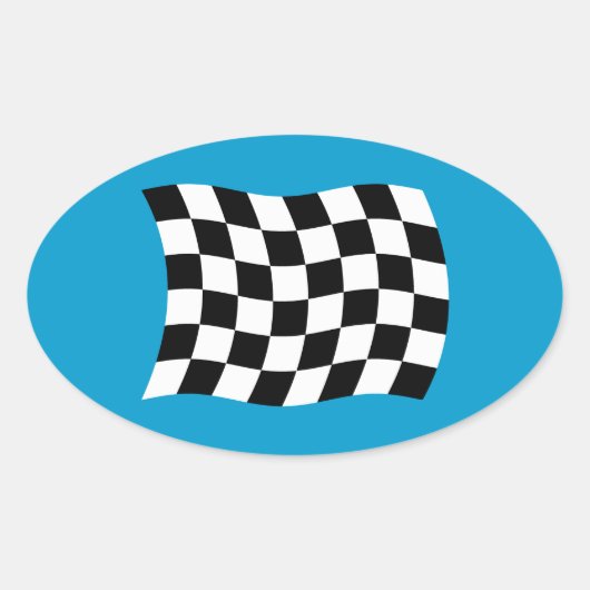チェック柄の旗ステッカー 楕円形シール (正面)