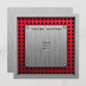 チェック柄の旗; ブラシ仕上げのアルミニウム調 招待状 (正面/裏面)