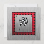 チェック柄の旗; ブラシ仕上げのアルミニウム調 招待状 (裏面)