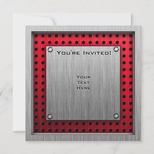 チェック柄の旗; ブラシ仕上げのアルミニウム調 招待状 (正面)