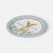 チェック柄の水彩花輪　ハッピーイースター ペーパープレート (アングル)