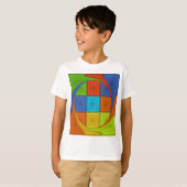 チェック柄の渦アートプリント Tシャツ (正面フル)