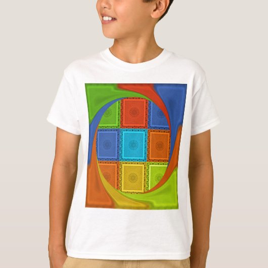 チェック柄の渦アートプリント Tシャツ (正面)