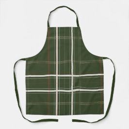 チェック柄の温かみのあるキャビン フォレストグリーンのトラディショナルBBQシェフ エプロン