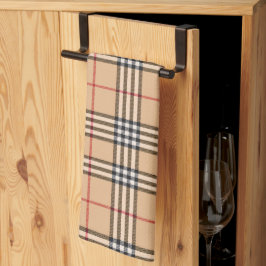 チェック柄の温かみのあるタンカラーベース 白 黒 茶 Tartan キッチンタオル